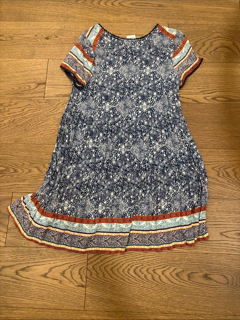 Knox Rose Navy Floral Midi Dress with Multicolor Stripe Trim - Picture 2 of 2